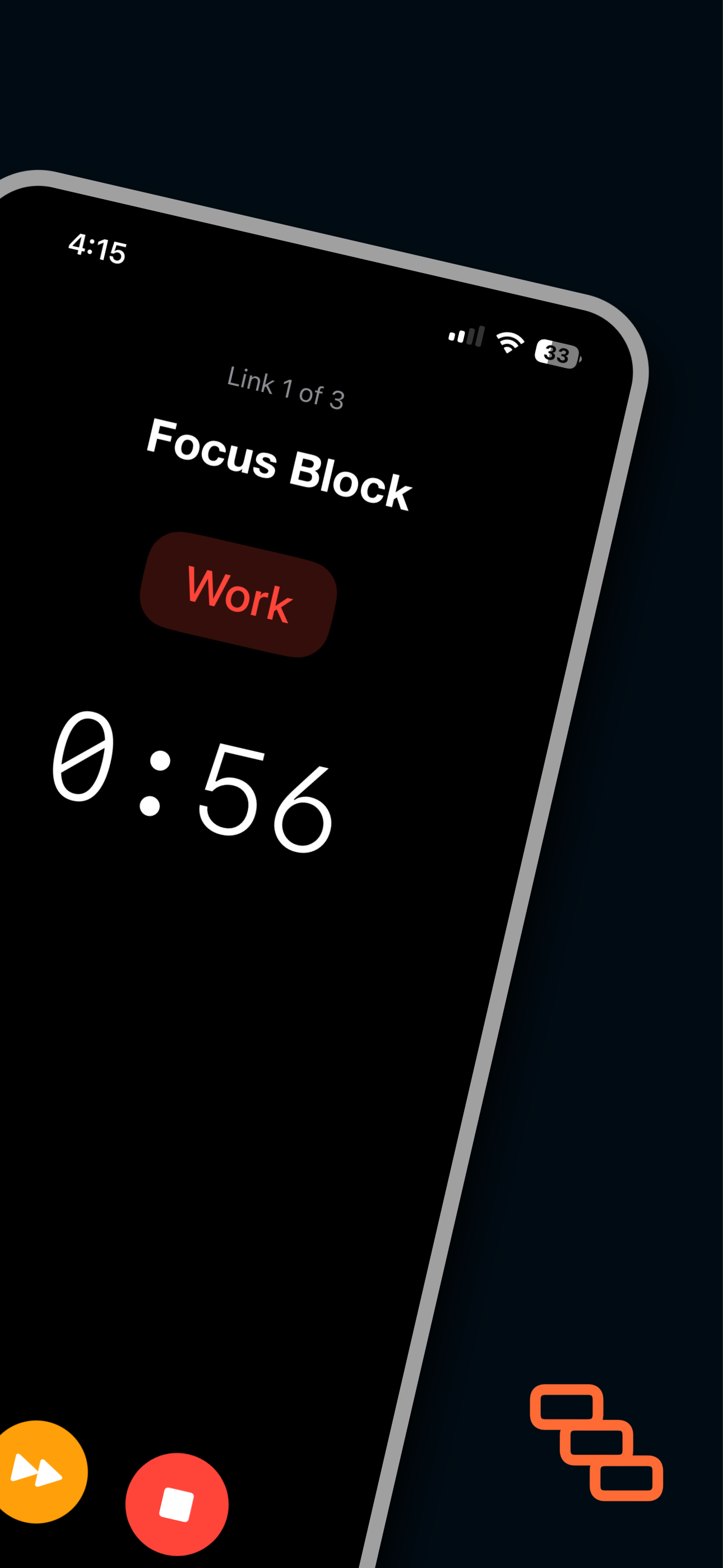 ChainFlow running a Focus Block work interval with a large countdown